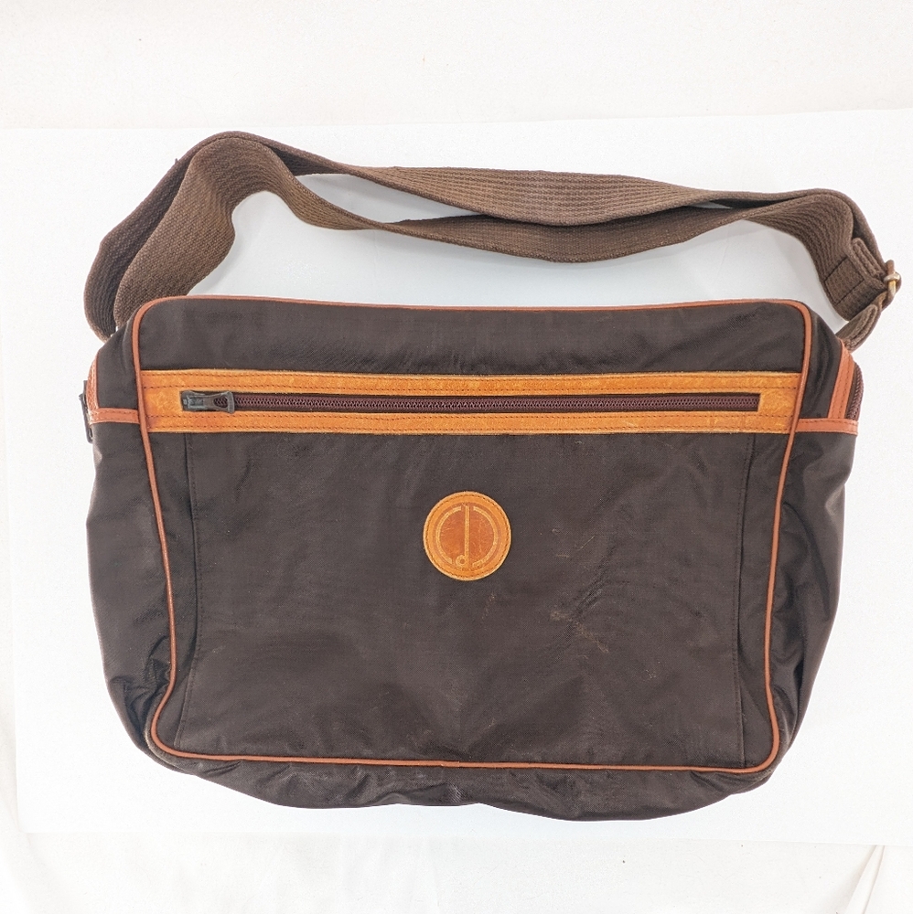 Vintage Dunhill Shoulder Laptop Briefcase Work Bag Nylon Canvas Leather Brown